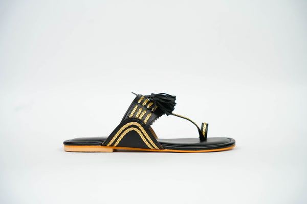 Black Orchids Ethnic Flats