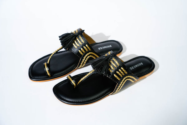 Black Orchids Ethnic Flats