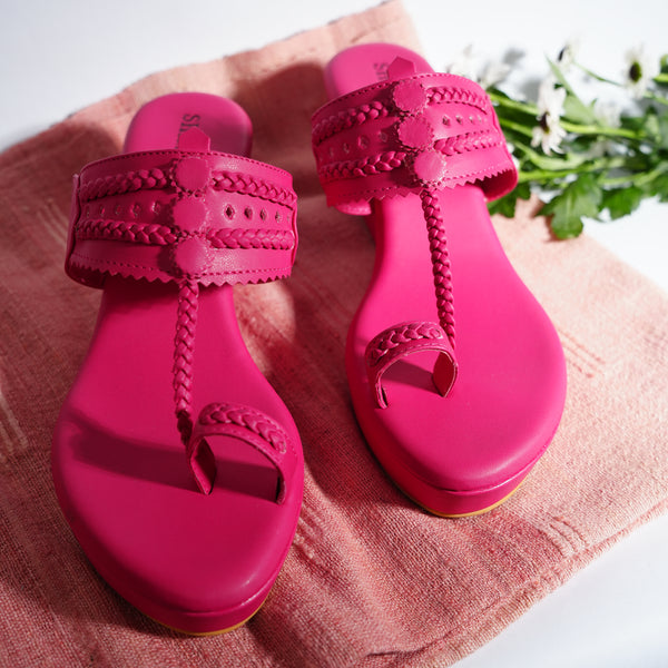 Flaming Magenta Kolhapuri Wedges