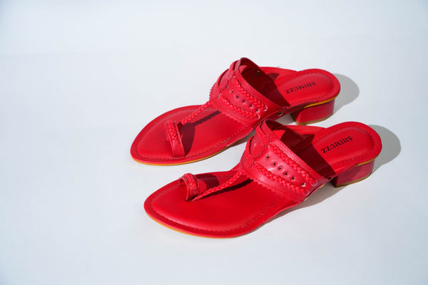 Imperial Red Kolhapuri Box Heels