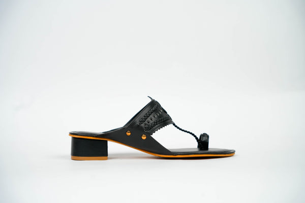 Black Orchids Kolhapuri Box Heels