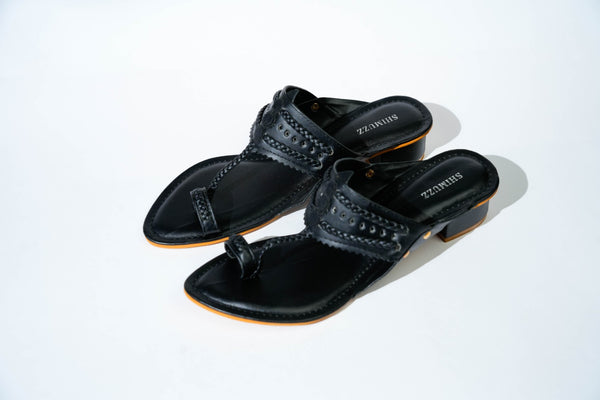 Black Orchids Kolhapuri Box Heels
