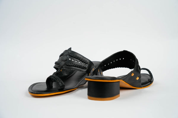 Black Orchids Kolhapuri Box Heels