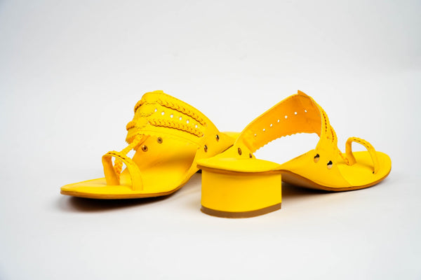 Summer Yellow Kolhapuri Box Heels