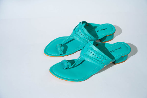 Turquoise Kolhapuri Box Heels