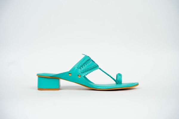 Turquoise Kolhapuri Box Heels