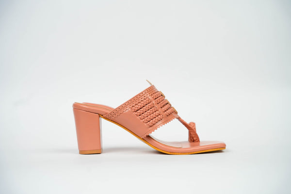 Sunburn Pink Square Kolhapuri Block Heels
