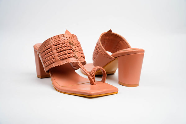 Sunburn Pink Square Kolhapuri Block Heels