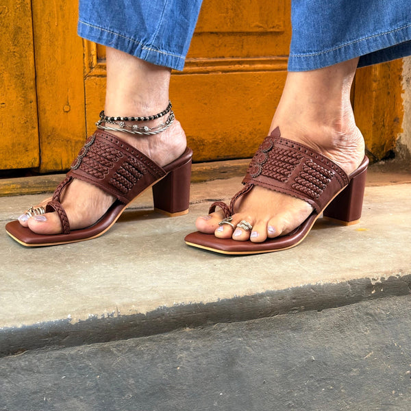 Forrest Woods Square Kolhapuri Block Heels