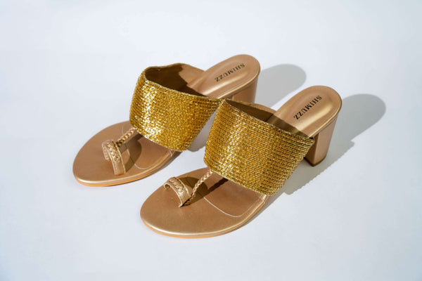Golden Gleam Block Heels