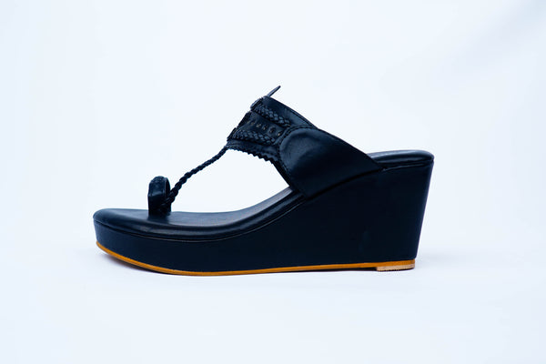 Mystic Black Kolhapuri Wedges