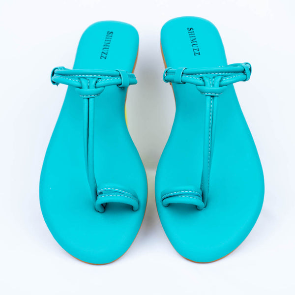 Blue knotted strap flats
