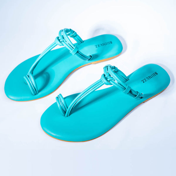 Blue knotted strap flats