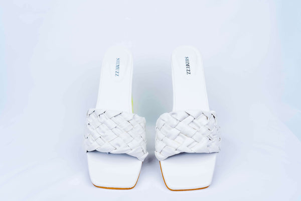 Canvas White Criss Cross Block Heels
