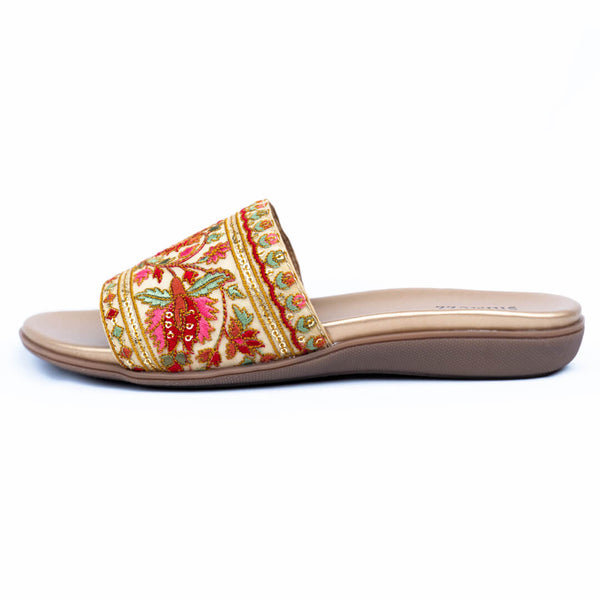 Embroidered gold sliders