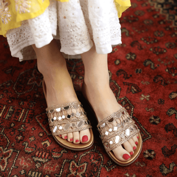 Gold zari with mirror sliders