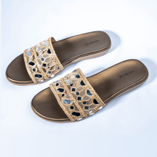 Gold zari with mirror sliders