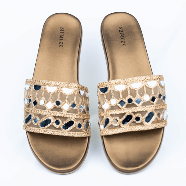 Gold zari with mirror sliders