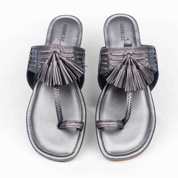 Gunmetal with tassle flats