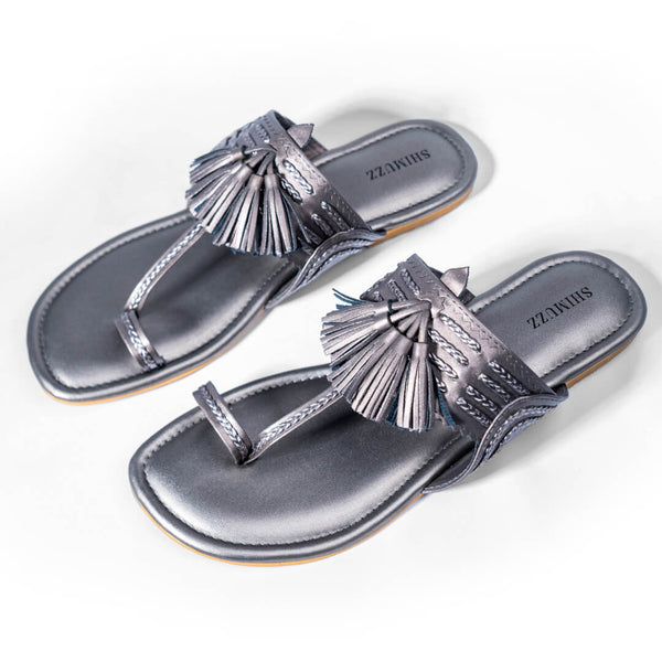 Gunmetal with tassle flats