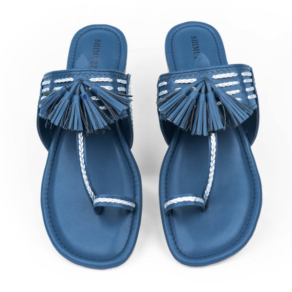 Tassel with silver braided navy blue flats