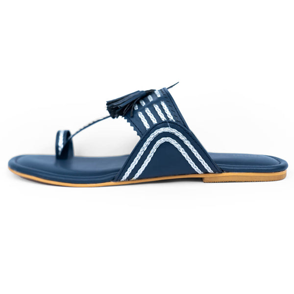 Tassel with silver braided navy blue flats