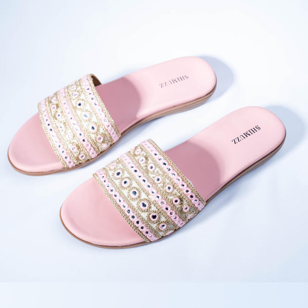 Golden zari with mirror pink sliders