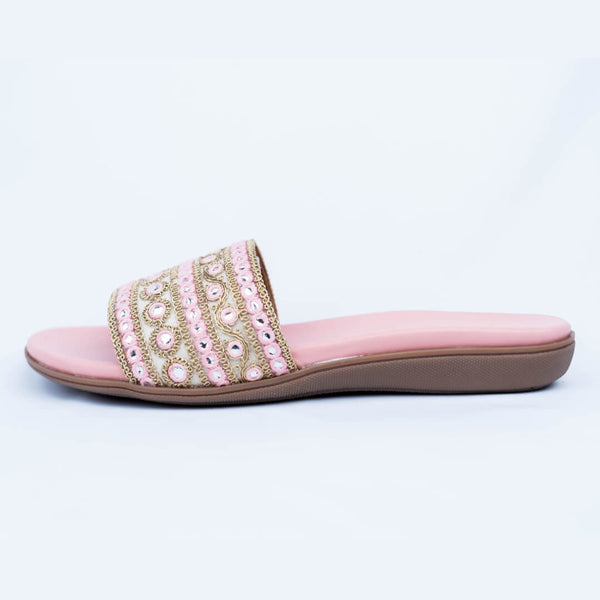 Golden zari with mirror pink sliders