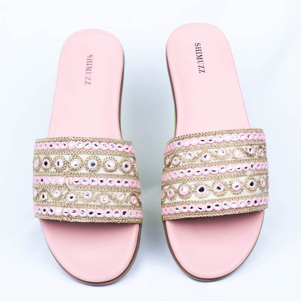 Golden zari with mirror pink sliders