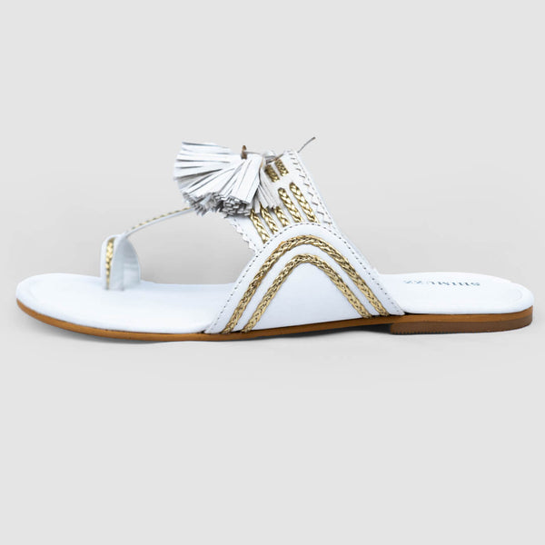 Gold braided with tassel white flats
