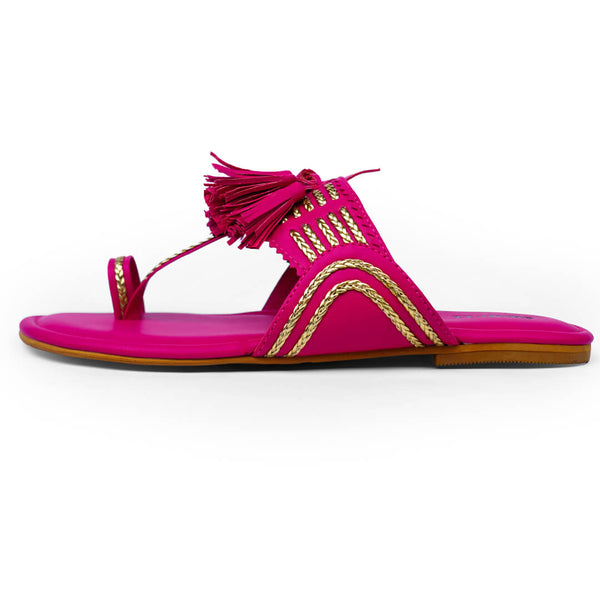 Gold braided with tassel pink flats