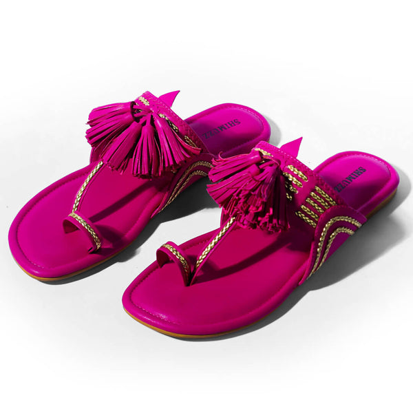 Gold braided with tassel pink flats