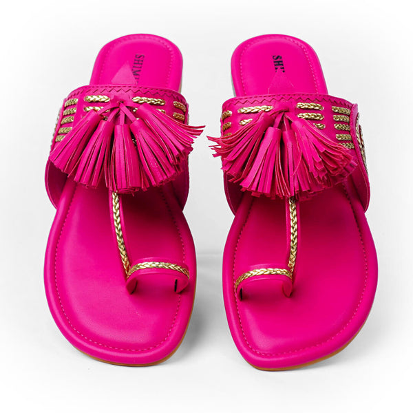 Gold braided with tassel pink flats