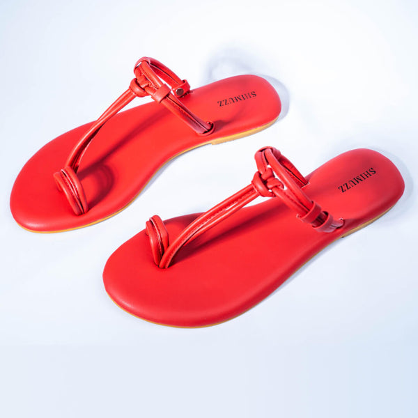Knotted straps red flats