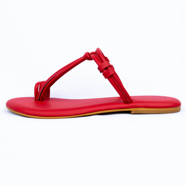 Knotted straps red flats