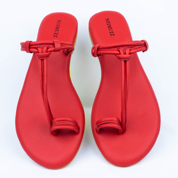 Knotted straps red flats