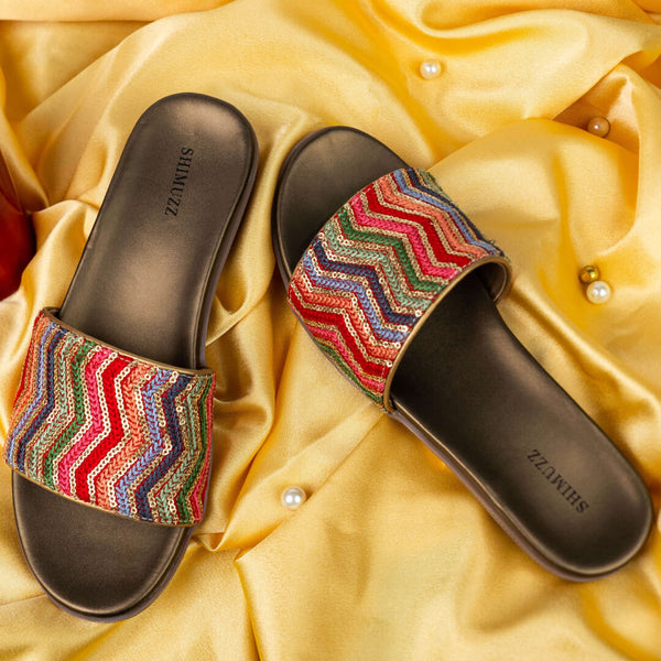 Gold sequin multi color sliders