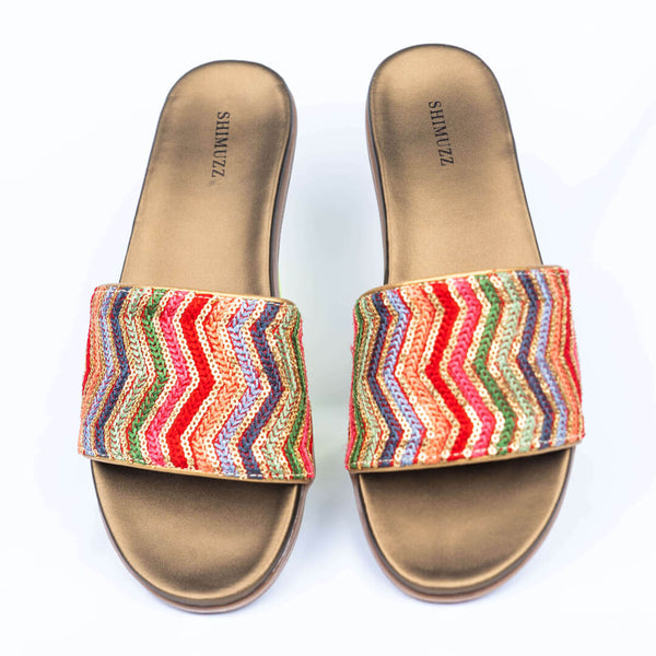 Gold sequin multi color sliders