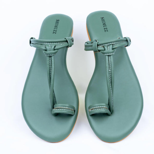 Knotted straps olive green flats