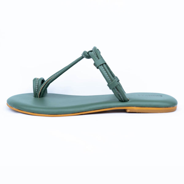 Knotted straps olive green flats
