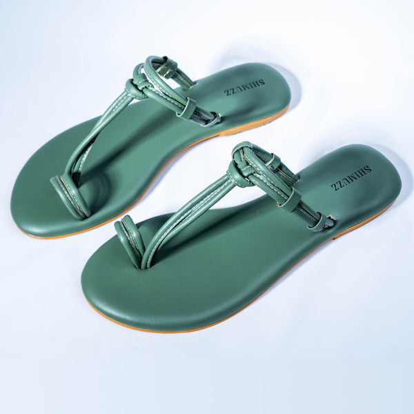 Knotted straps olive green flats