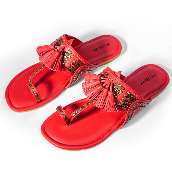 Tassel with gold braided red flats