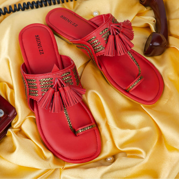 Tassel with gold braided red flats