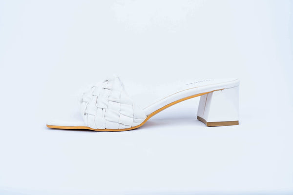 Canvas White Criss Cross Block Heels
