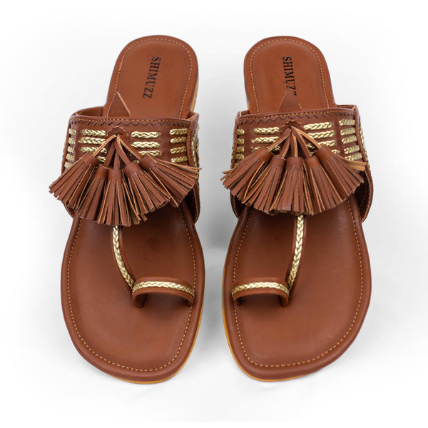 Tassel with gold braided brown flats