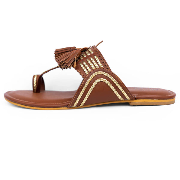 Tassel with gold braided brown flats