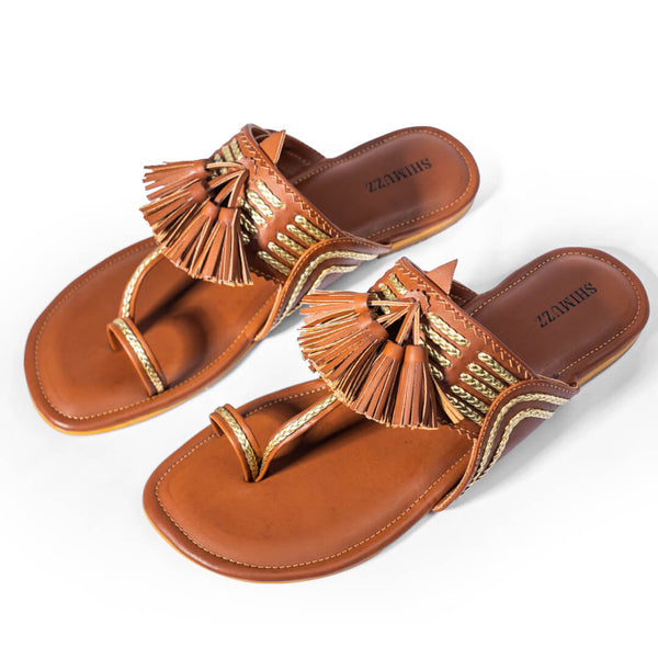 Tassel with gold braided brown flats
