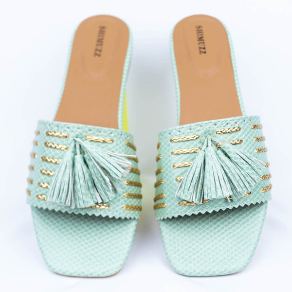 Tassel with gold braided mint green flats