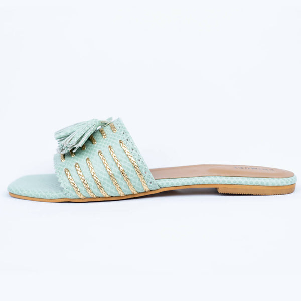 Tassel with gold braided mint green flats