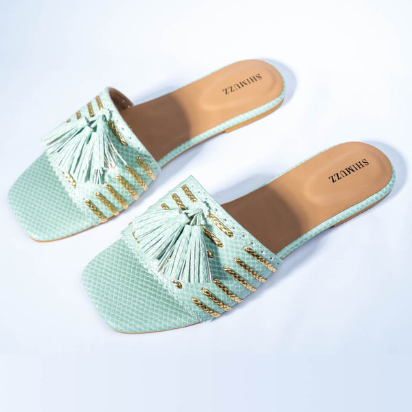 Tassel with gold braided mint green flats